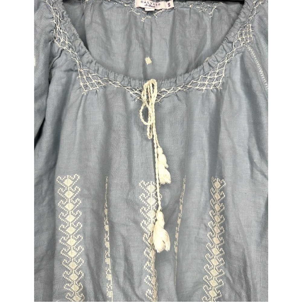 Calypso St. Barth Embroidered Chambray Blouse Small Boho Chic - Picture 5 of 8